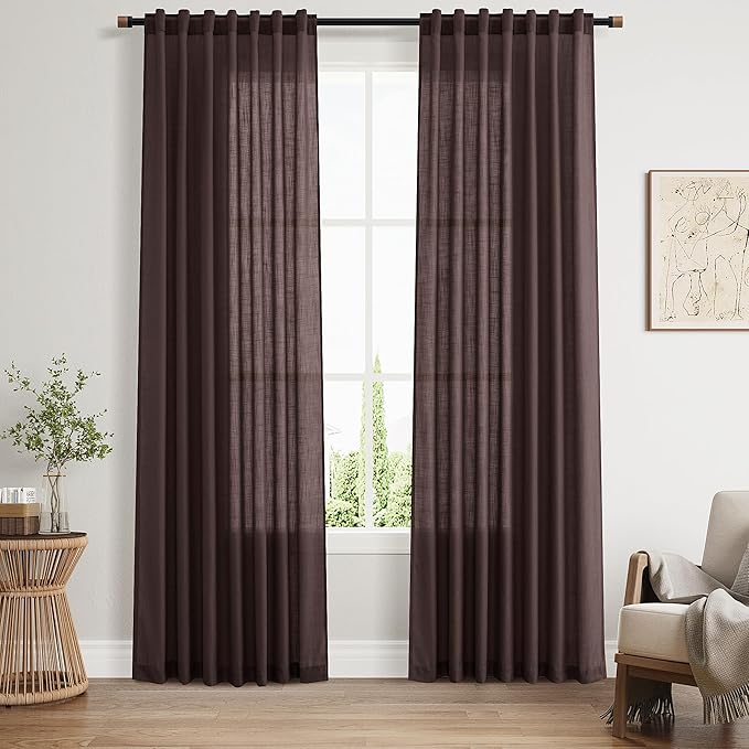 Coffee Brown Linen Curtains 84 Inch Length 2 Panels by Nanspring