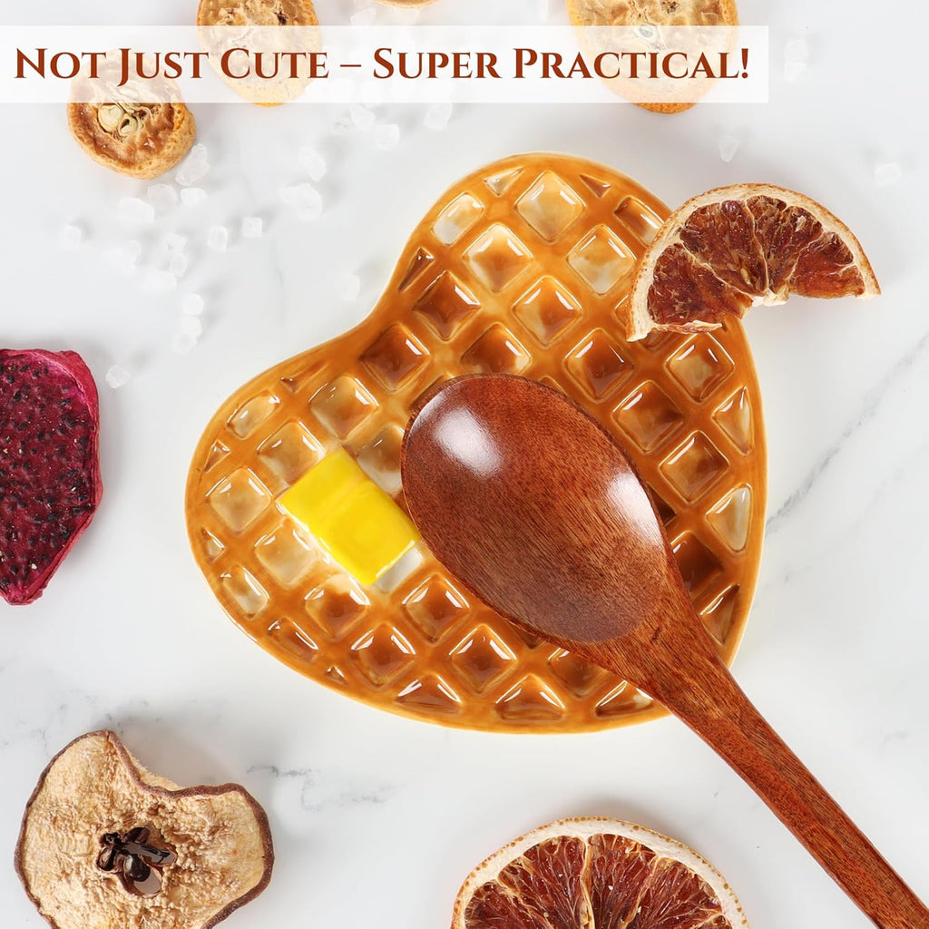 Waffle Spoon Rest for Stove Top Heart Cute Spoon Holder for Kitchen Counter
