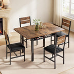 MapleGrace Extendable Dining Table Set for 4 with Built-in Shelf Rack Brown