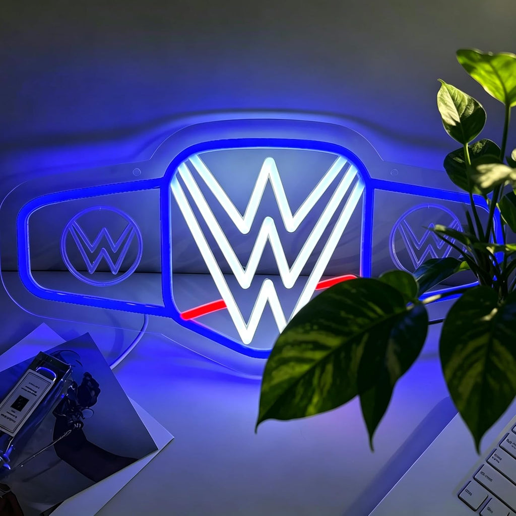 Wrestling Neon Sign for Wall Decor, Dimmable LED Boxing Belt Neon Signs Light for Bedroom Dormitory Gym Decor and Man Cave Beer Bar Boxing Club Gym Game Room, Gifts for Boys-16.5" x 8.3"-Blue