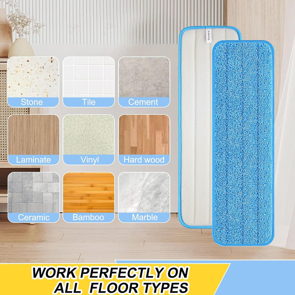 18 inch Reusable Mop Pads Microfiber Spray Mop Replacement Heads for Wet/Dry Mops Compatible with Bona Floor Care System (6 Pack) (Blue)