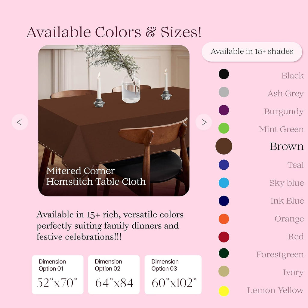 Brown Cotton Tablecloth, Table Cover 60x84 Inch, Fits 6-8 Seats, Soft, Durable, Washable, Wrinkle Resistant, Rectangle Table Cloth for Dining, Holiday Gatherings, Dinner, Weddings