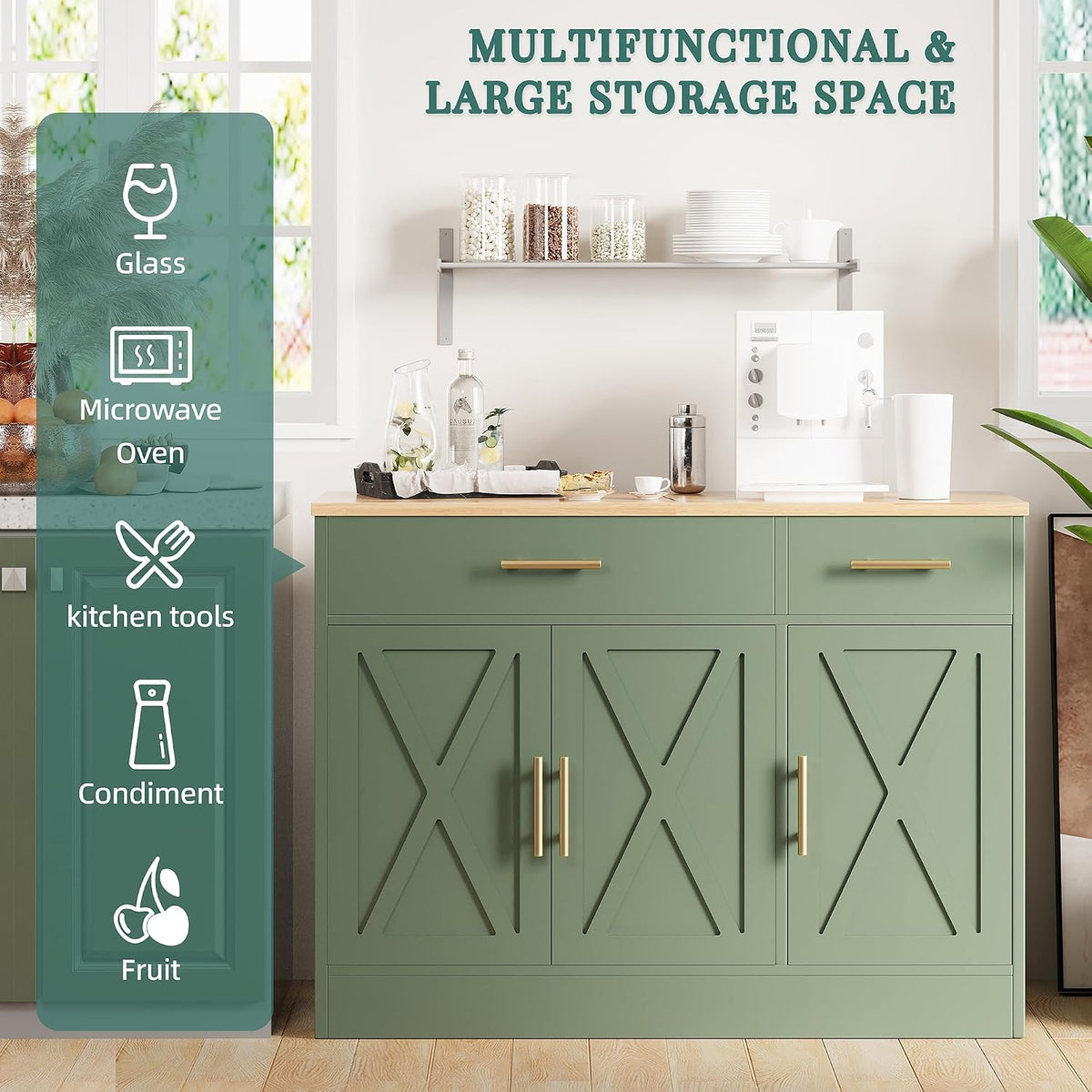 Shintenchi 42" Buffet Cabinet with Storage, Kitchen Barn Door Cabinet