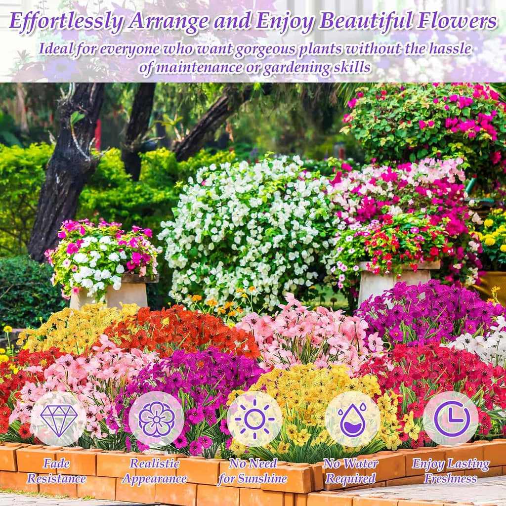 30 Bundles Realistic Artificial Flowers Bulk for Outdoors, UV Resistant