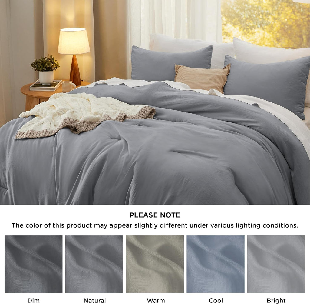 Bedsure King Comforter Set Prewashed Soft Bedding Set 3Pcs Grey 104"x90"