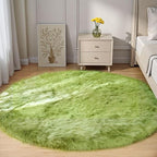 Goolela Lime Green Circle Rug 6ft Fluffy Fuzzy Round Faux Fur Sheepskin Carpet by Goolela