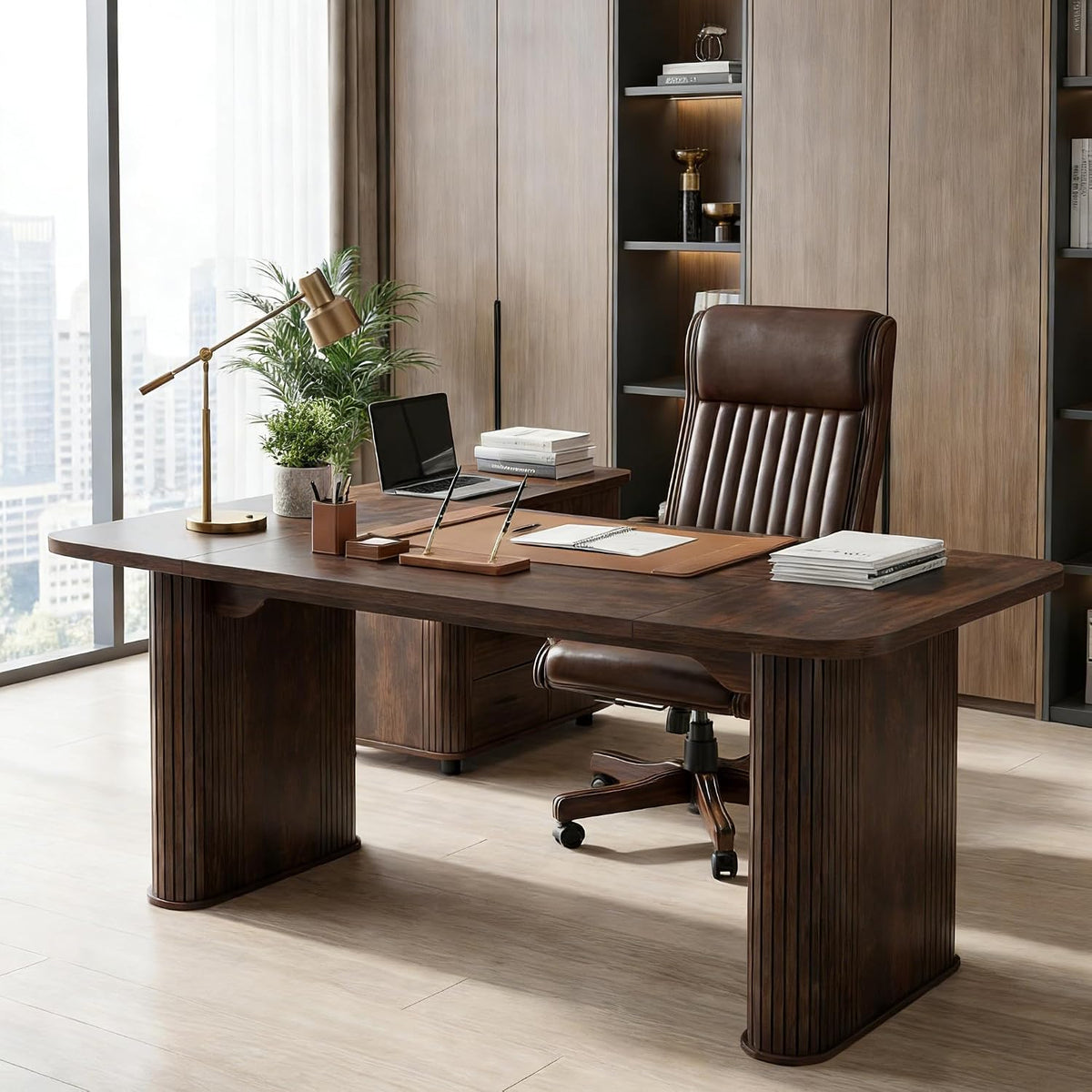 Garvee Dining Table for 6-8 People - 62" Long Kitchen Table, Black Walnut