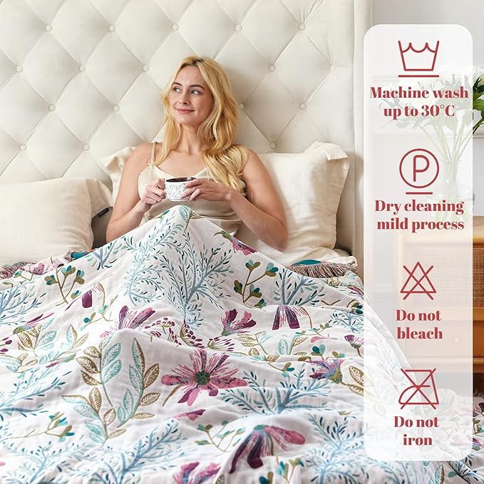 MSGKV Boho Throw Blanket for Couch 50"x60" Floral 100% Cotton Blanket Spring - Image 6