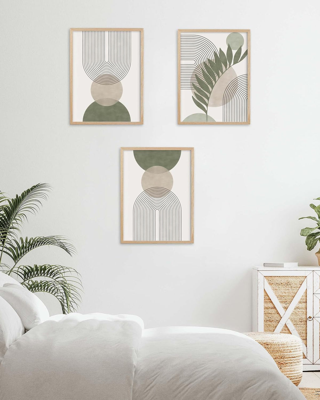 HesenDot 12x16in Boho Sage Green Botanical Natural OAK Wood Framed Wall Art