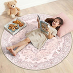Area Rugs 4ft Washable Non-Slip, Floral Vintage Distress Print Pattern by RELEANY
