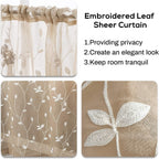 AmHoo 2 Panels Embroidered Leaf Pattern Semi Sheer Curtains Foliage Floral Voile Window Draperies Treatment for Bedroom Living Room Rod Pocket Taupe 53 x 95 Inch