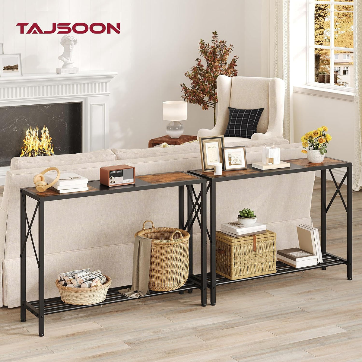 Tajsoon Console Table 41.8", 2 Tier Industrial Entryway Table with Shelves