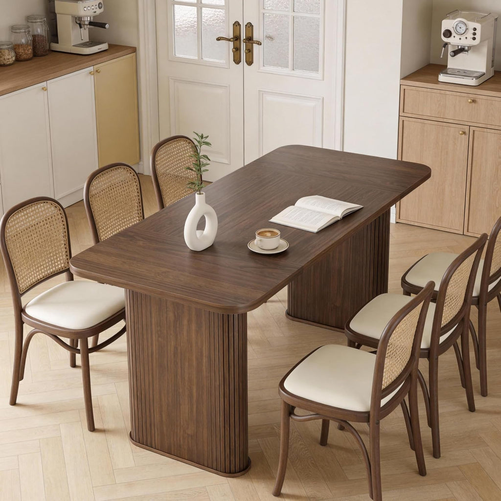 Garvee Dining Table for 6-8 People - 62" Long Kitchen Table, Black Walnut