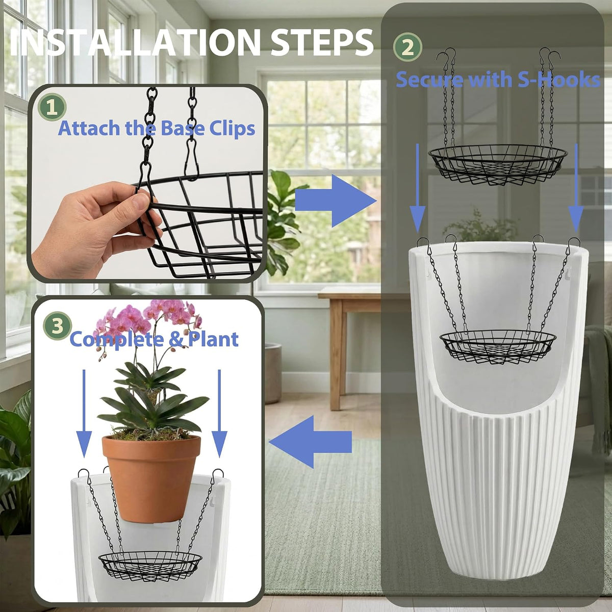 2 Pack Adjustable Planter Inserts with Chains and S Hooks for 12-18" Pots.