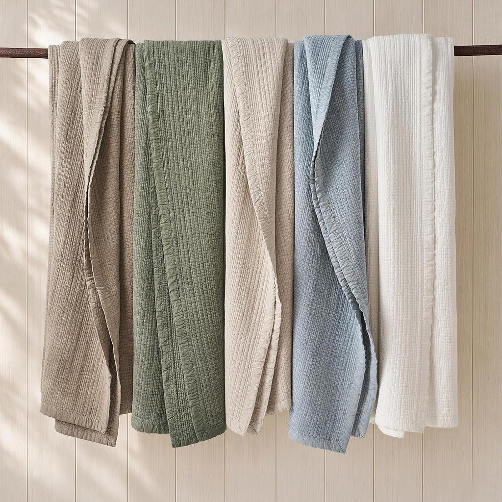EverGrace Stonewashed Textured Cotton Quilt Set, King Size, Ivory White
