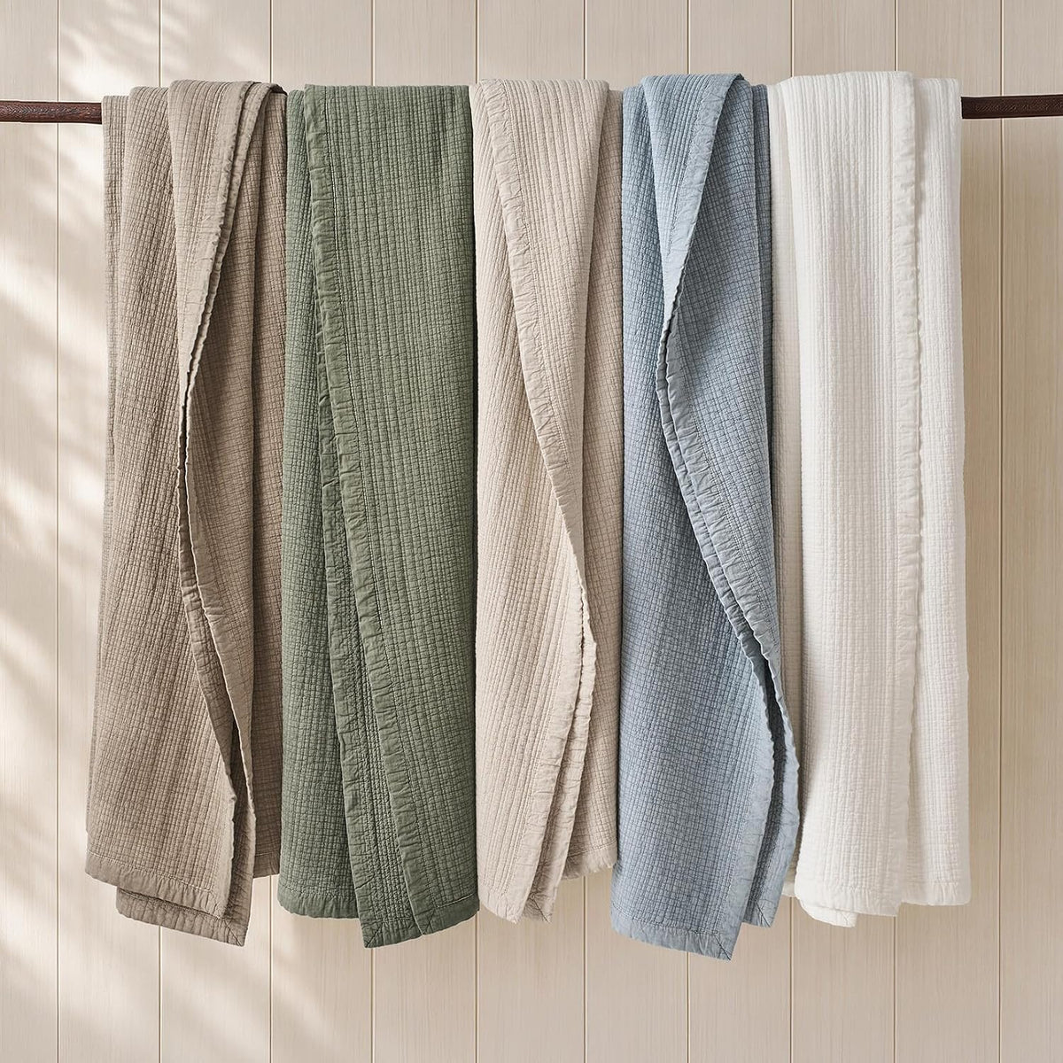 EverGrace Stonewashed Textured Cotton Quilt Set, King Size, Ivory White