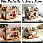 Bathroom Vanity Organizer Countertop 2-Tier Waterproof 20+ Bottles 8 Hooks