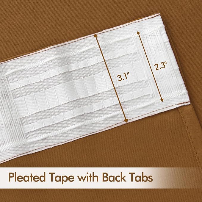 MIULEE Golden Brown Back Tab Blackout Curtains 120 Inch Long 2 Panels Set - Image 4
