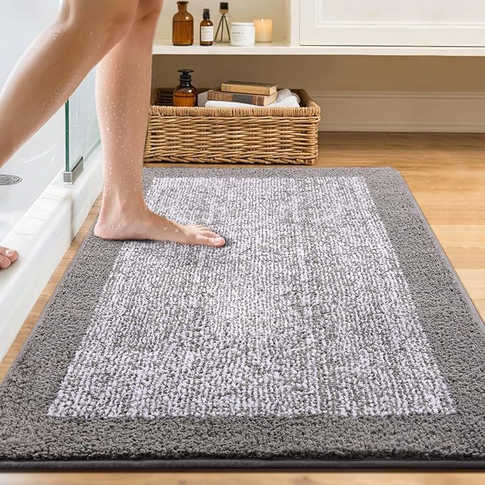 48x32 Large Bathroom Rugs Washable Non Slip, Light Grey Bath Mat - Image 2