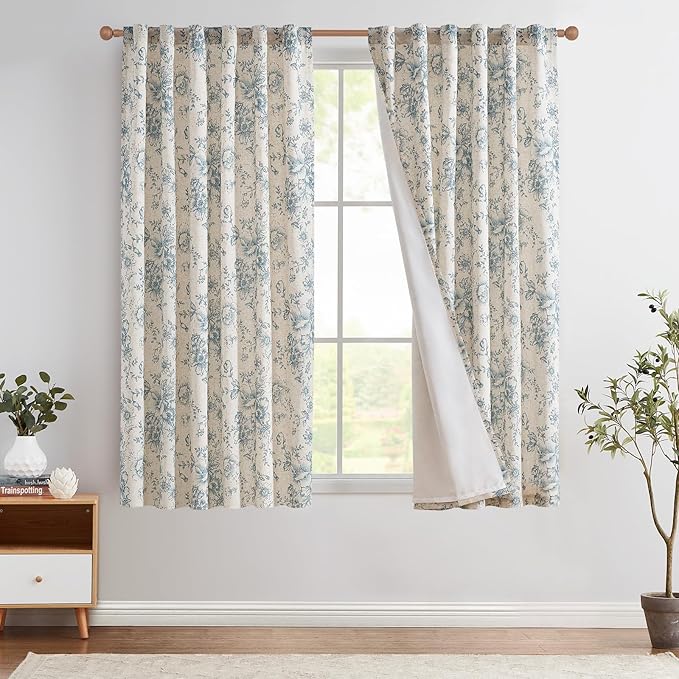 jinchan Lined Linen Blend Curtain Floral Curtains by JINCHAN