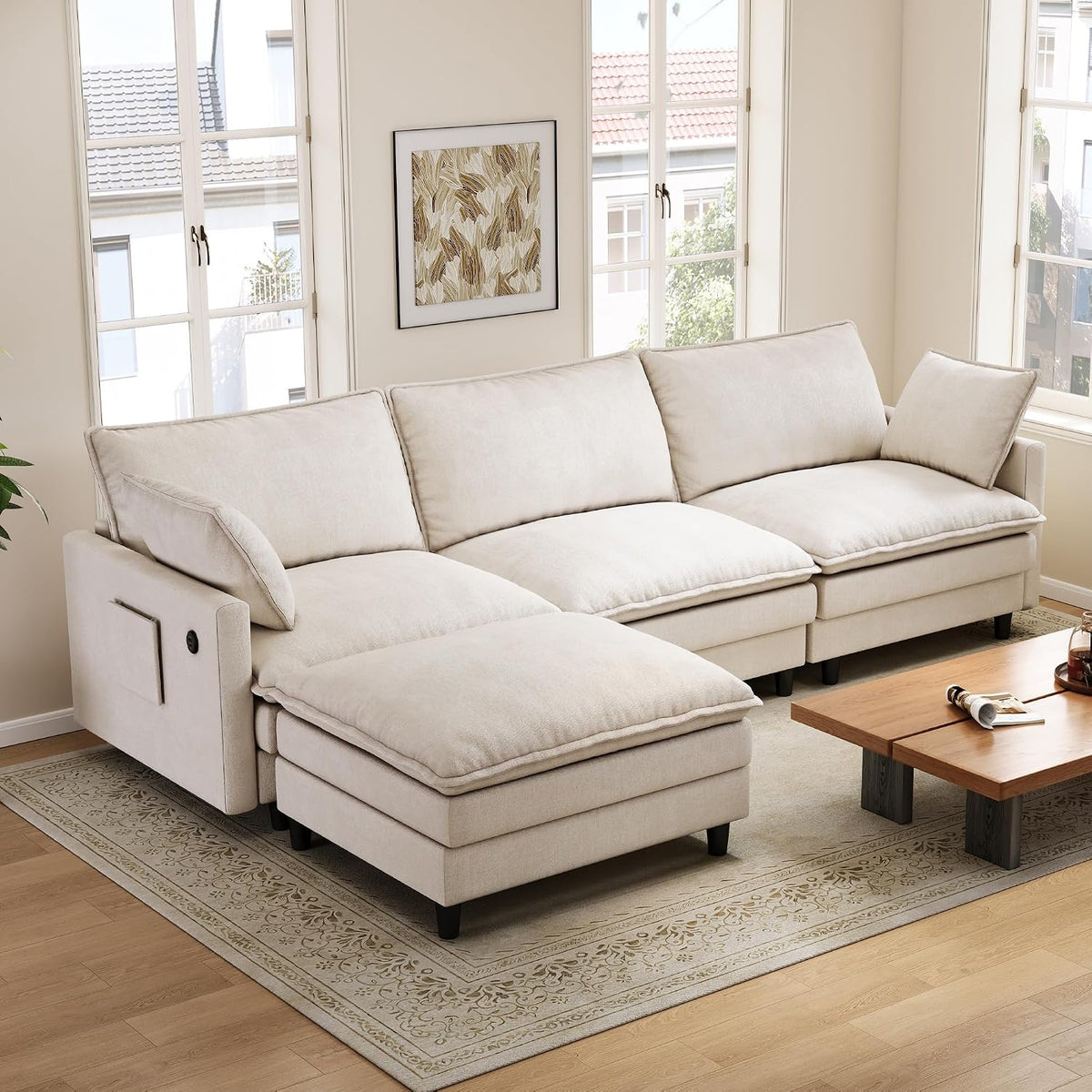 102'' L-Shaped Cloud Couch Sectional Sofa for Living Room, Light Gray