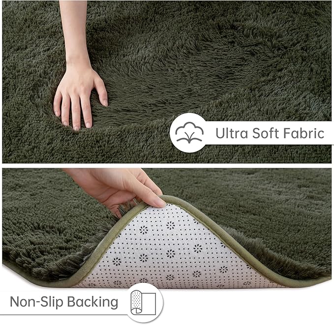 Goideal Fluffy Runner Rug for Bedroom Living Room, 2x6 Olive Green Bedside Rugs - Image 6