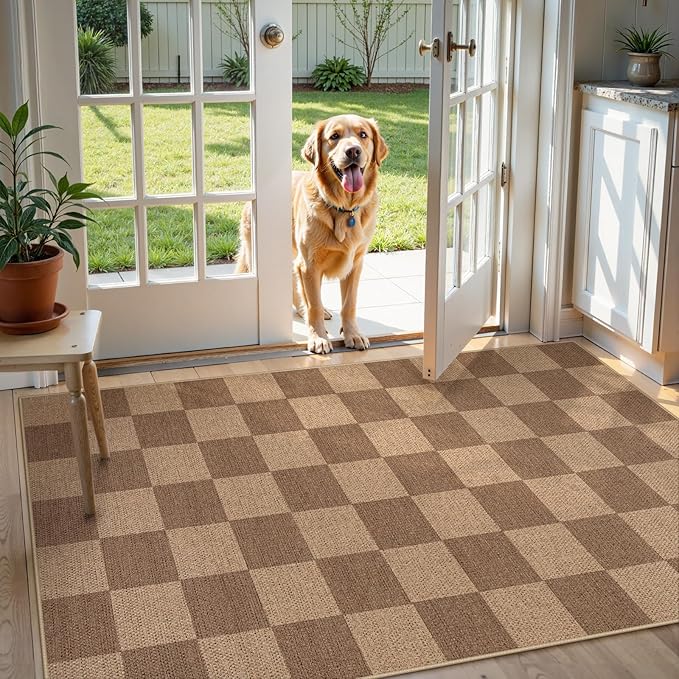 Lahome Colette Checkered Easy Jute Entryway Rug, Washable Rugs 3x5 - Image 7