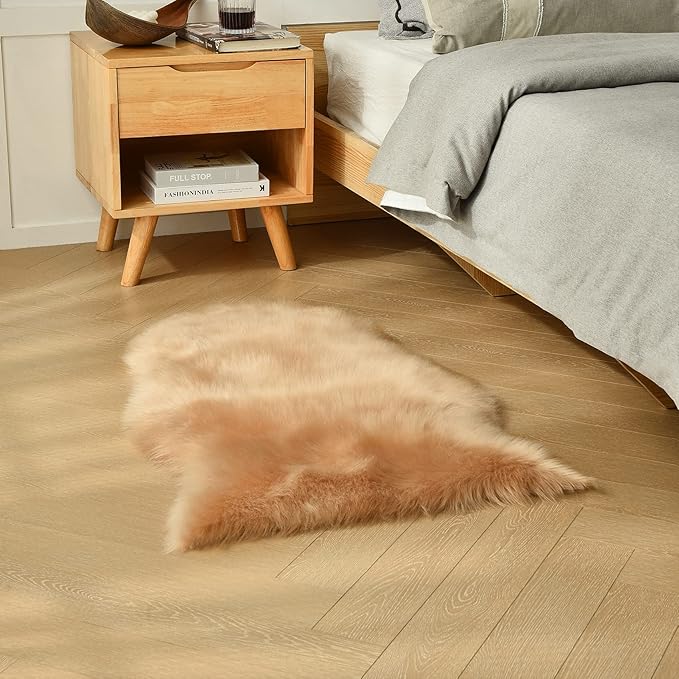 duduta Beige Faux Sheepskin Throw Rug 2x3 ft, Small Fluffy Shag Fur Rug - Image 6