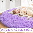 Amdrebio Purple Round Rugs 5Ft for Girls Bedroom Decor Aesthetic, Fluffy Fuzzy - Image 4