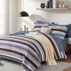 Monbix Queen Comforter Set-7 Pieces Striped Bed in a Bag Queen Bedding Sets