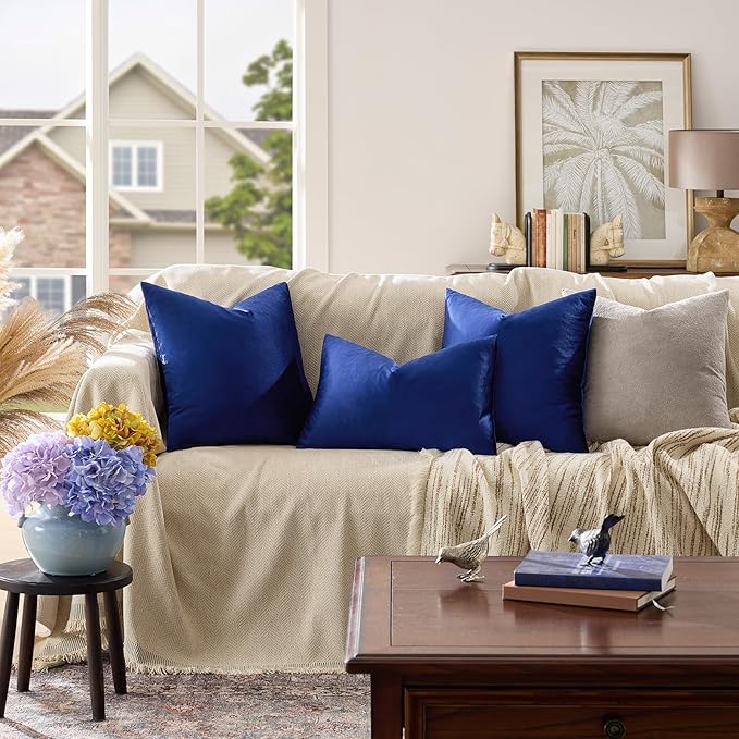GIGIZAZA Blue Decorative Velvet Pillow Covers, 16x16 Small Square Couch Throw - Image 2