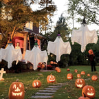 4 Pack Halloween Hanging Ghosts Decorations 31.5" Outdoor Cute Flying Ghost with Witch Hats White Ghosts Hanging Decoration for Halloween Party Holiday Front Yard Porch Patio Lawn Garden Tree Decor
