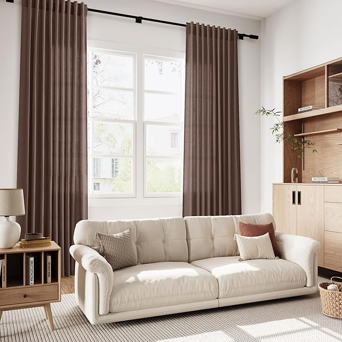 Nanspring Cappuccino Linen Curtains 84 Inch Length 2 Panels Set - Image 6
