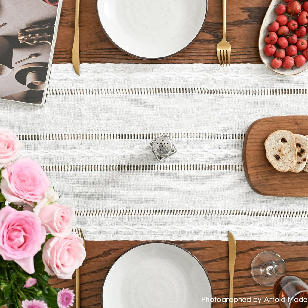 Artoid Mode White Rustic Cotton Linen Table Runner 13x72 Inch