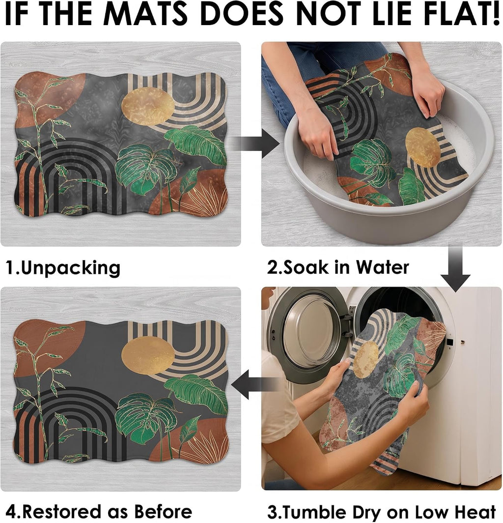 Scalloped Bathroom Sets with Shower Curtain and Rugs, Boho Retro
