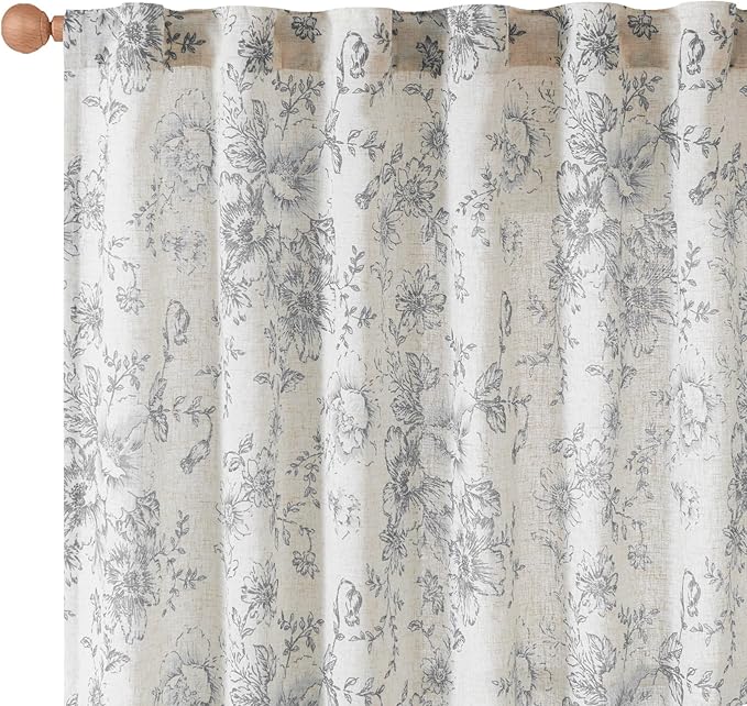 jinchan Linen Blend Curtain Floral Curtains - Image 9