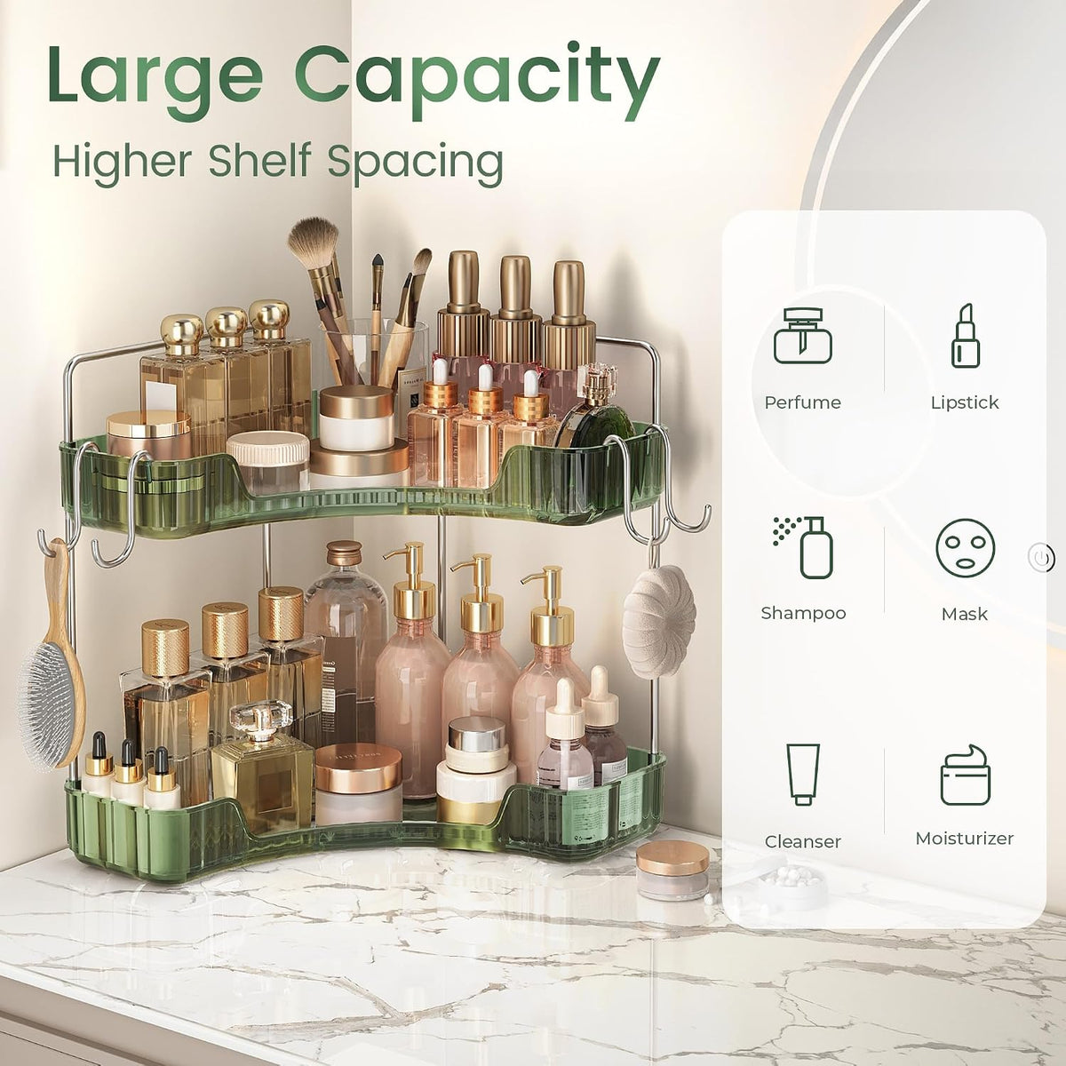 Corner Counter Organizer, 2-Tier Bathroom & Kitchen Storage Tray