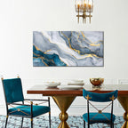 Blue and Gray Abstract Gold Fluid Canvas Wall Art for Living Room 20"X40"