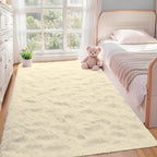 Circle Rug for Bedroom: 4FT Cream White Round Fluffy Shag Soft Washable Rugs - Image 4