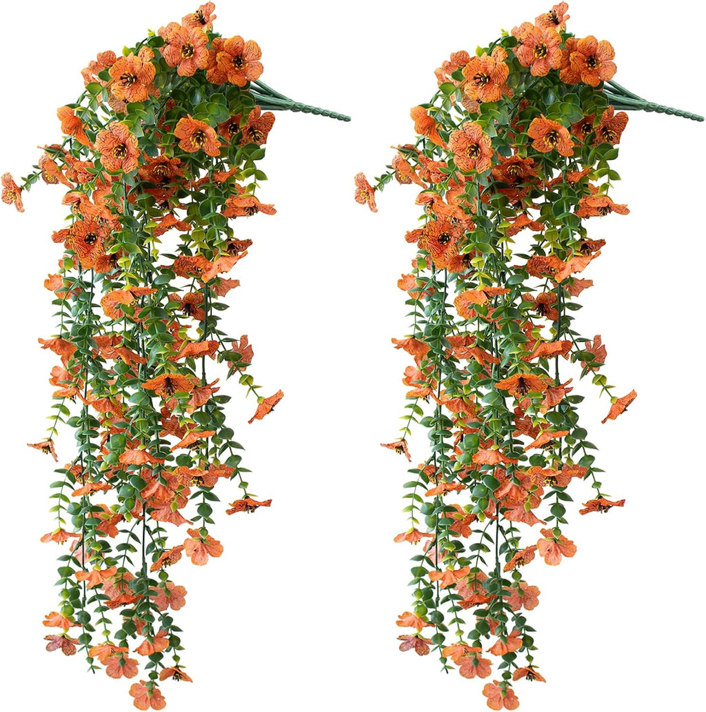 Artificial Hanging Flowers for Outdoors, 2 Pcs UV Resistant Artificial Outdoor Flowers, Not-Fading Fake Hanging Plant for Outdoor Planters for Home Garden Porch Yard Decor