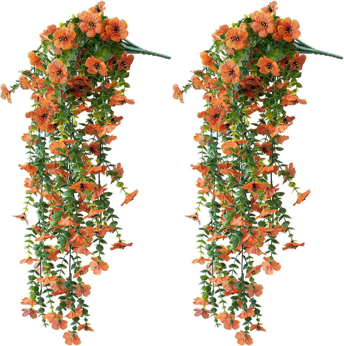 Artificial Hanging Flowers for Outdoors, 2 Pcs UV Resistant Artificial Outdoor Flowers, Not-Fading Fake Hanging Plant for Outdoor Planters for Home Garden Porch Yard Decor