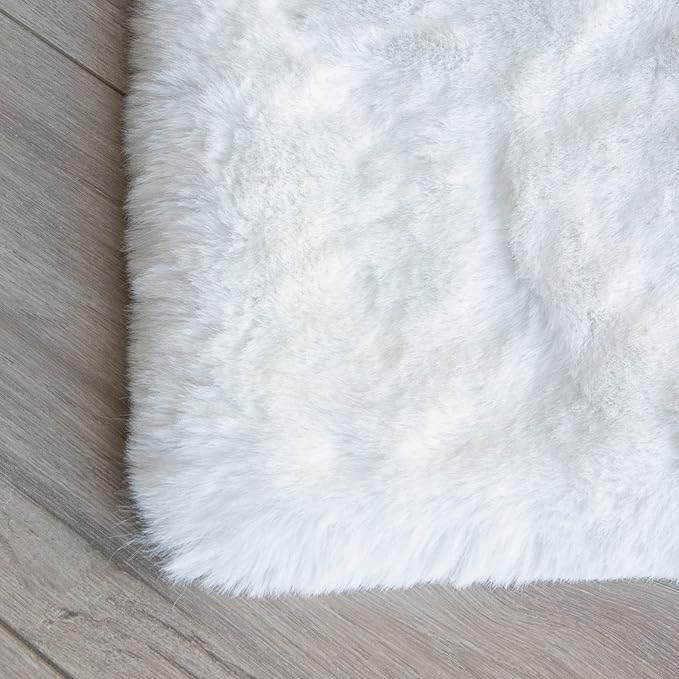 ORINOVA White Faux Rabbit Fluffy Fur Area Rugs - Image 9