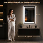 Antok 24X36 LED Bathroom Mirror with Lights, Vanity Mirror for Wall with Black Frame, Touch Control, Anti-Fog, Dimmable Lights, Shatter-Proof, Memory Function, Wall-Mounted Vanity Mirrors