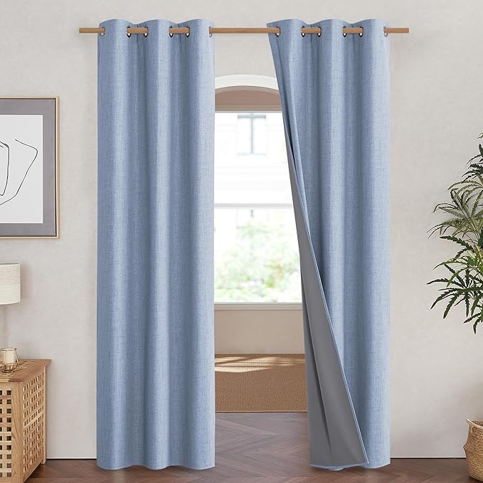 NICETOWN Stone Blue Vintage Linen 100% Blackout Curtains - Image 2