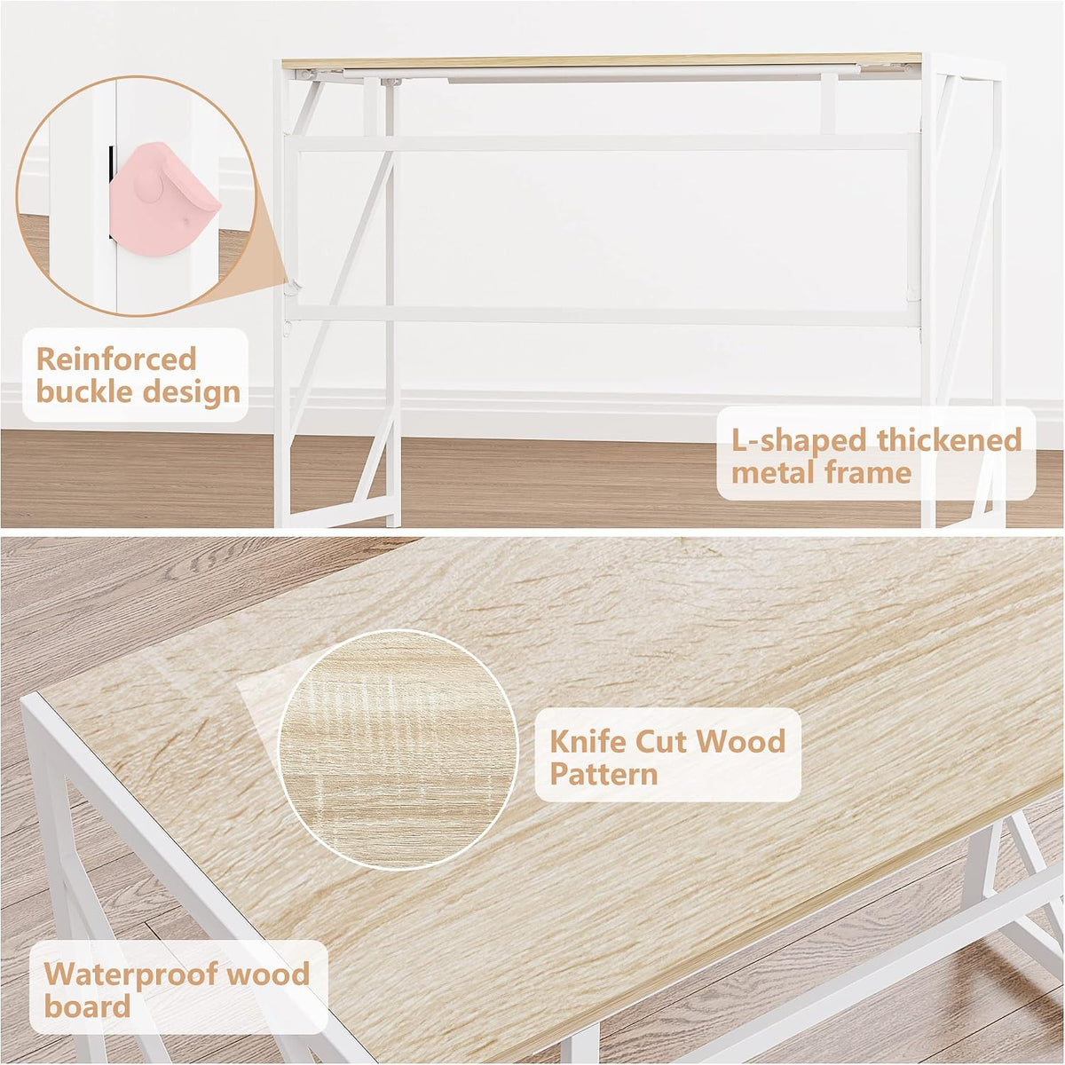 Elephance Folding Desk Writing Computer Desk for Home Office No-Assembly
