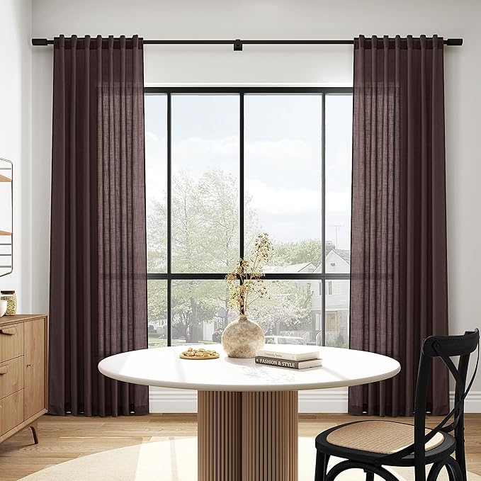 Coffee Brown Linen Curtains for Living Room 98 Inches Long Light Filtering Semi - Image 8