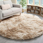 ONASAR Tie-Dye Beige Round Area Rug 4ft, Soft Bedroom Circle Rugs Floor Mats by ONASAR