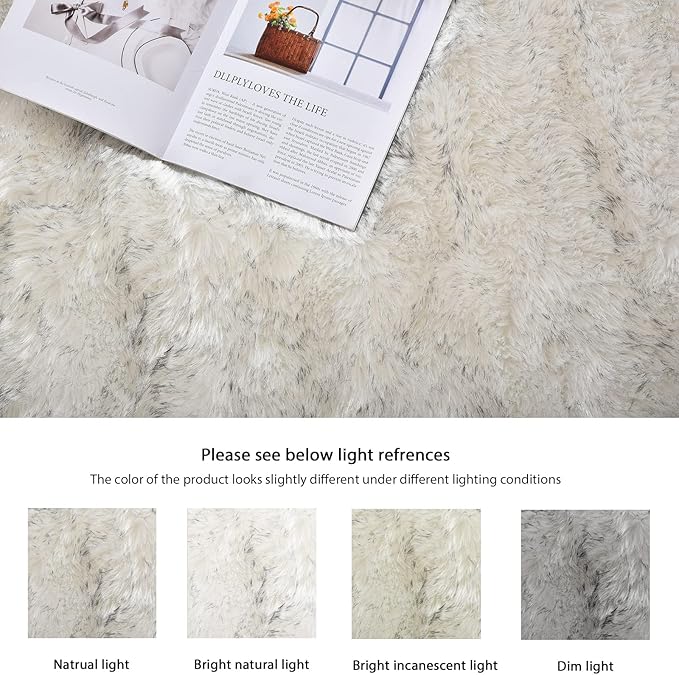 ORINOVA Grey and White Washable Shaggy Round Rug 5ft Circle Faux Sheepskin - Image 8