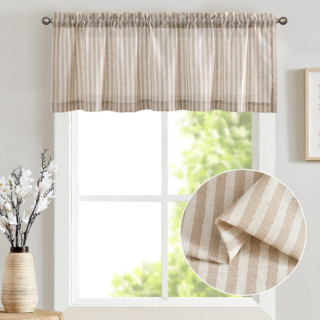 jinchan Linen Boxter Stripe Valances for Window 50 x 16 inch, Tan,1 Panel
