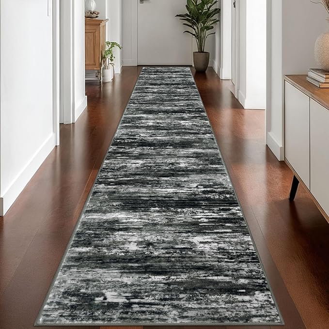 KOZYFLY Modern Abstract Washable Rug Runner 2.6x16 Hallway Rug Runner Non-Slip by KOZYFLY